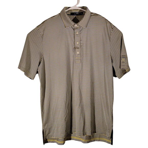 RLX Ralph Lauren polo shirt mens L Large blue yellow striped performance stretch - Picture 1 of 8